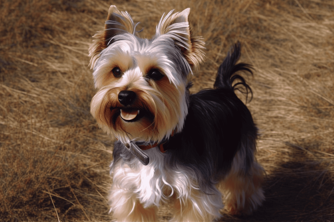 Yorkie pet enjoying outdoor playtime.