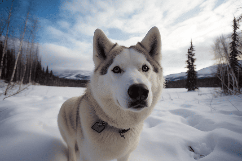 Husky dog outdoors in snow, perfect for dog grooming and health care tips at Dogfix.