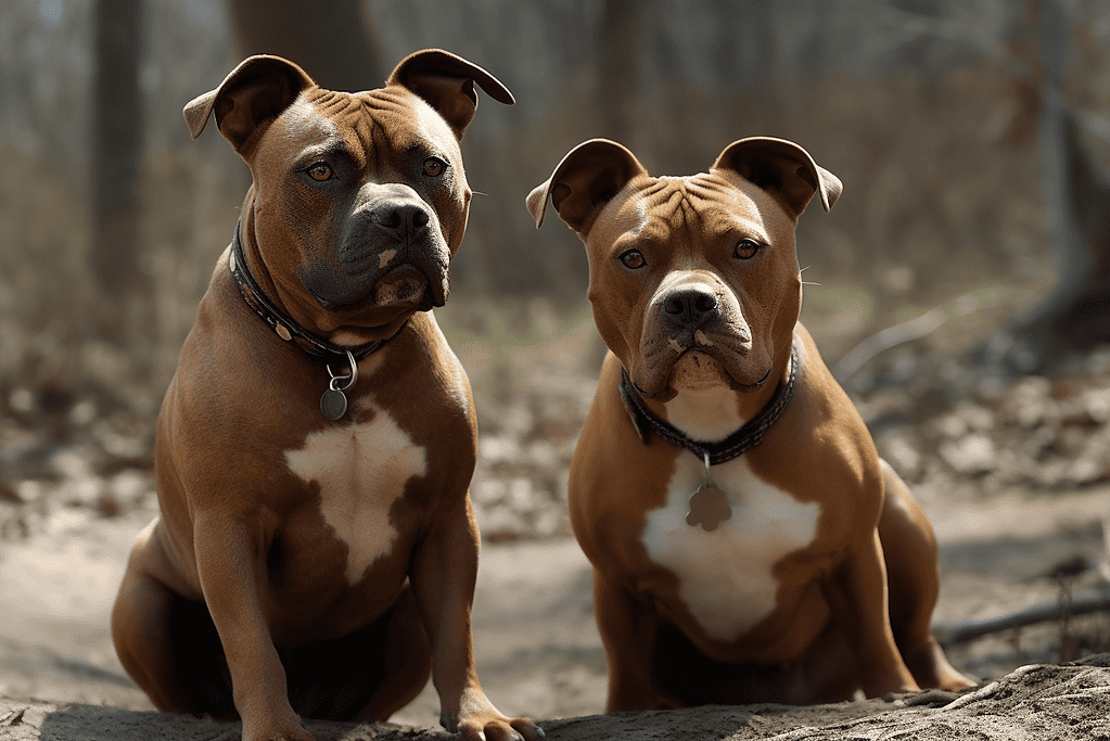 Dogs resting in the forest.