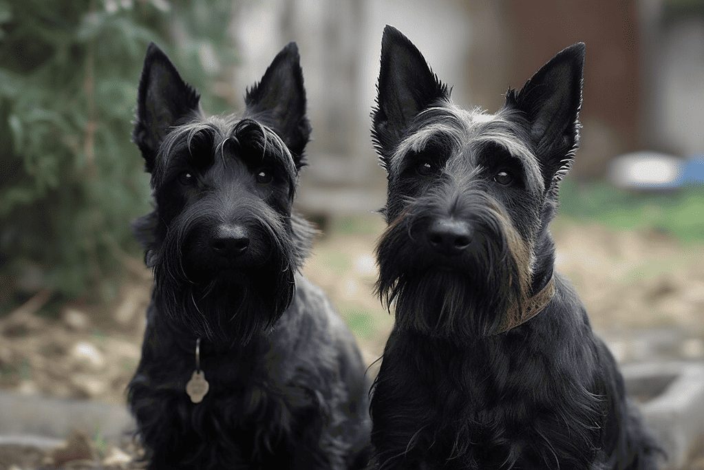 Playful Schnauzer dogs with distinctive beards and eyebrows.