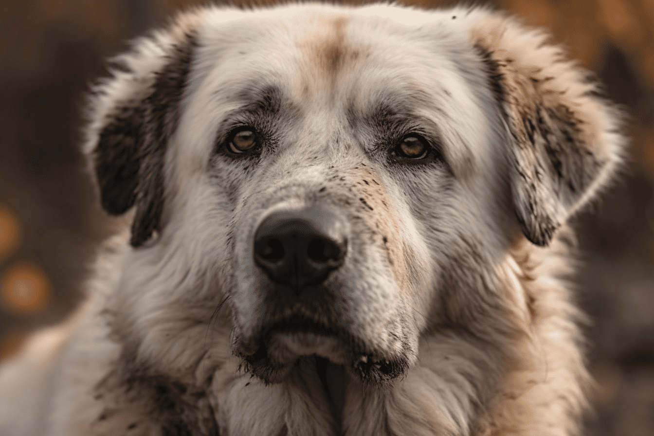 A close-up of a large, fluffy dog with a calm expression, showcasing grooming and pet care services.