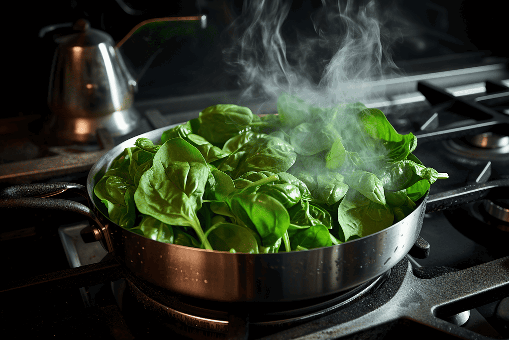 Delicious basil leaves being cooked, perfect for culinary dishes.