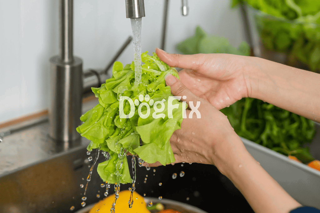 Clean lettuce for nutritious dog meals.