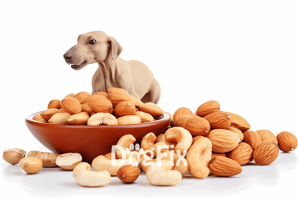 Dog treats with almonds and nuts for dogs, healthy snack options.