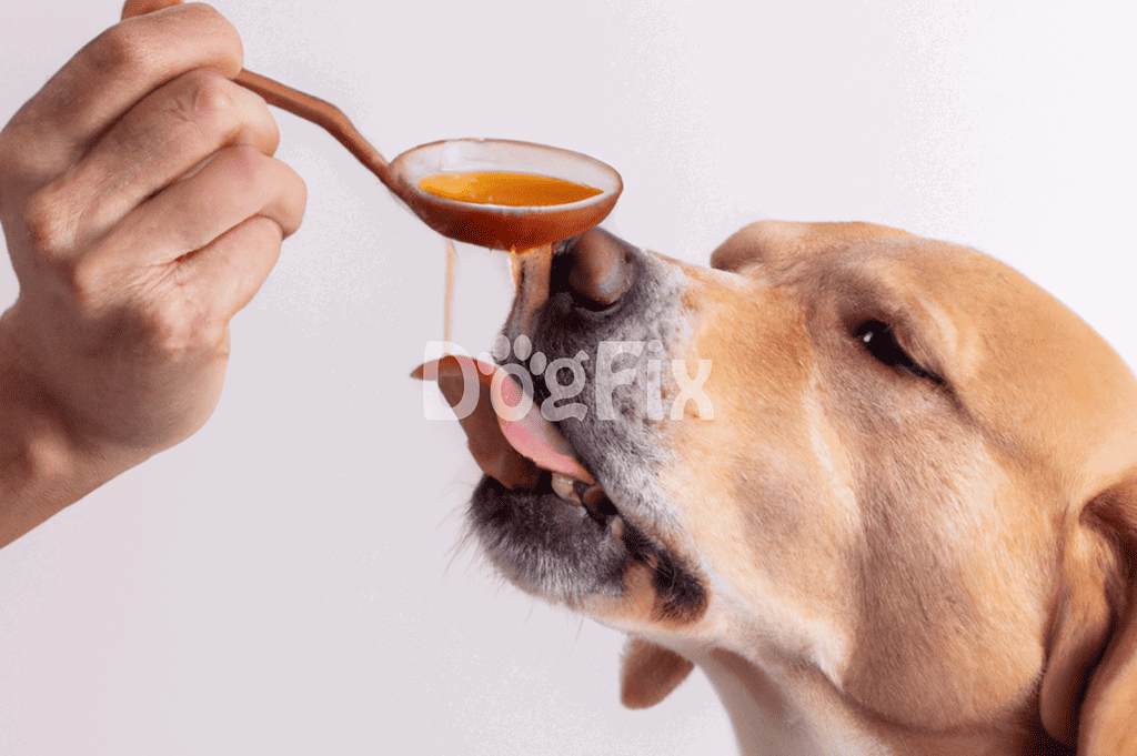 Healthy dog treats being offered with a spoon.