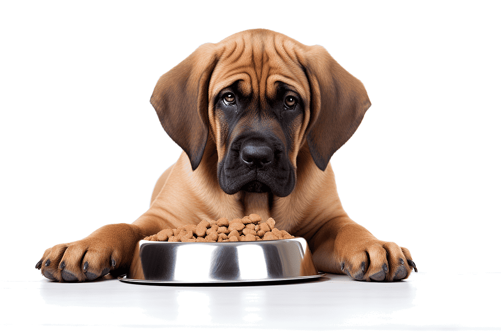 Dog eating kibble from bowl for healthy nutrition.