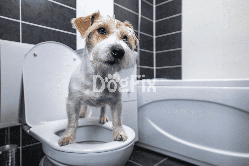 Dog bathroom training, puppy on toilet, pet hygiene, training tips, dog care, housebreaking puppy, pet grooming.
