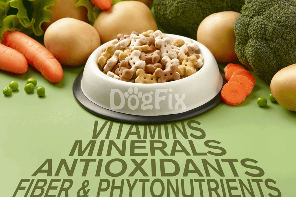 Nutritious dog food with vitamins, minerals, antioxidants, fiber, and phytochemicals for optimal pet health.