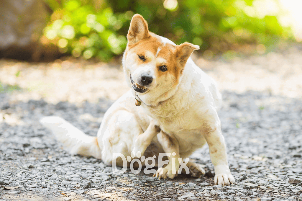 Adorable Corgi dog sitting on gravel path in nature, winking and smiling, showcasing cheerful canine personality.