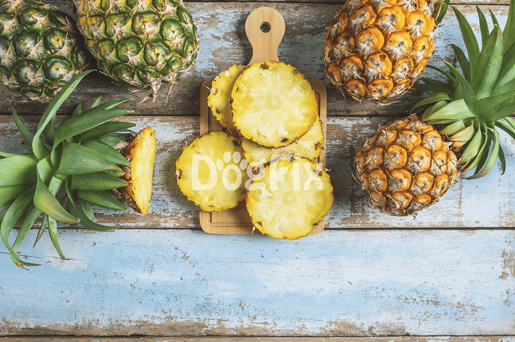 Fresh pineapples on wooden background suitable for nutritious dog treats.