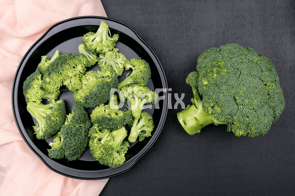 Fresh broccoli prepared for dogs' healthy snacks.