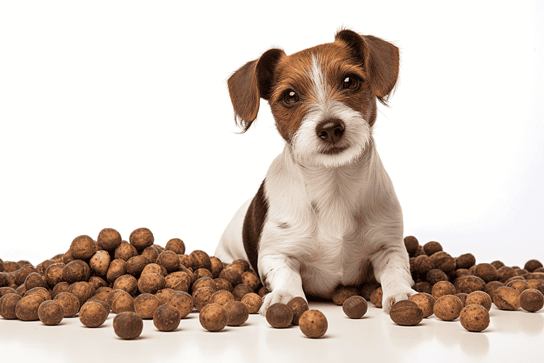 Adorable puppy with healthy dog treats, promoting pet nutrition and wellness.