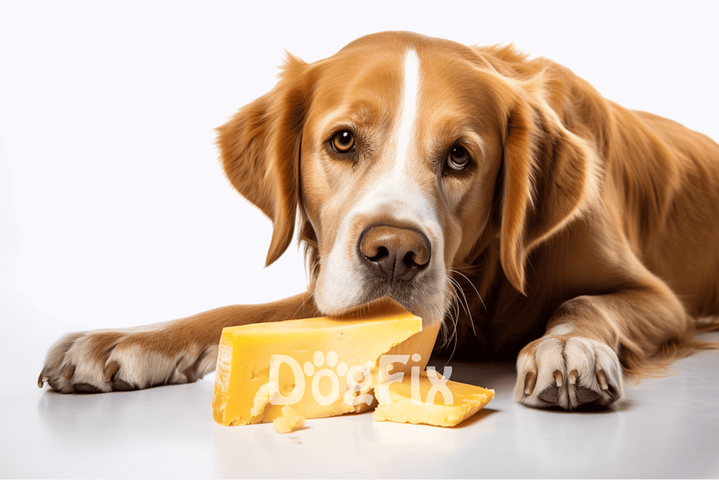 Dog with cheese treat, happy and healthy canine enjoying snacks, pet nutrition, tasty dog treats.