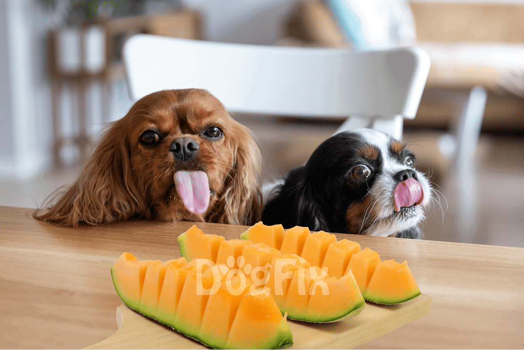 Adorable dogs enjoying fresh watermelon slices at home, perfect for pet treats and healthy snacks.
