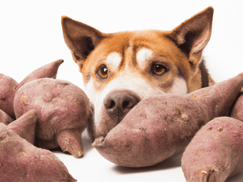 Dog enjoying sweet potato treats for healthy dog snacks.