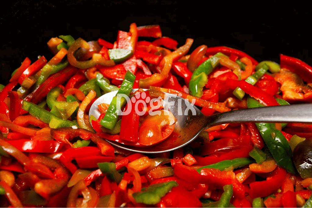 Vibrant mixed bell peppers stir-fried, perfect for nutritious dog food recipes or pet meal ideas.
