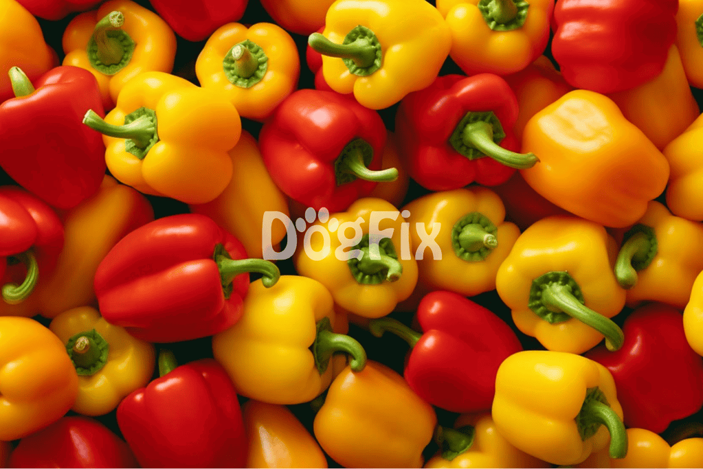 Vibrant red, yellow, and orange bell peppers highlight nutritious pet treat ingredients.