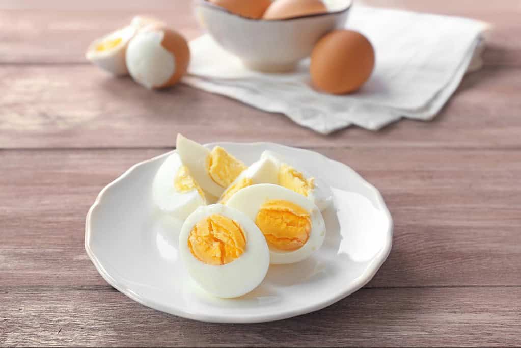 Healthy boiled eggs ready for breakfast or salad. Rich in protein and essential nutrients.