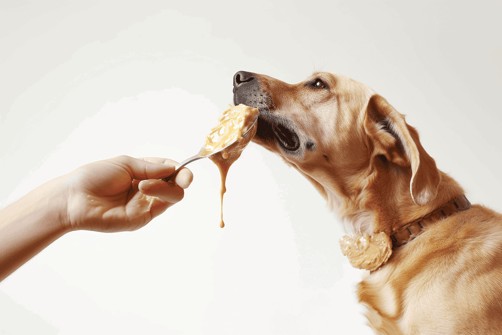 Dog enjoying cheese treat from owner.