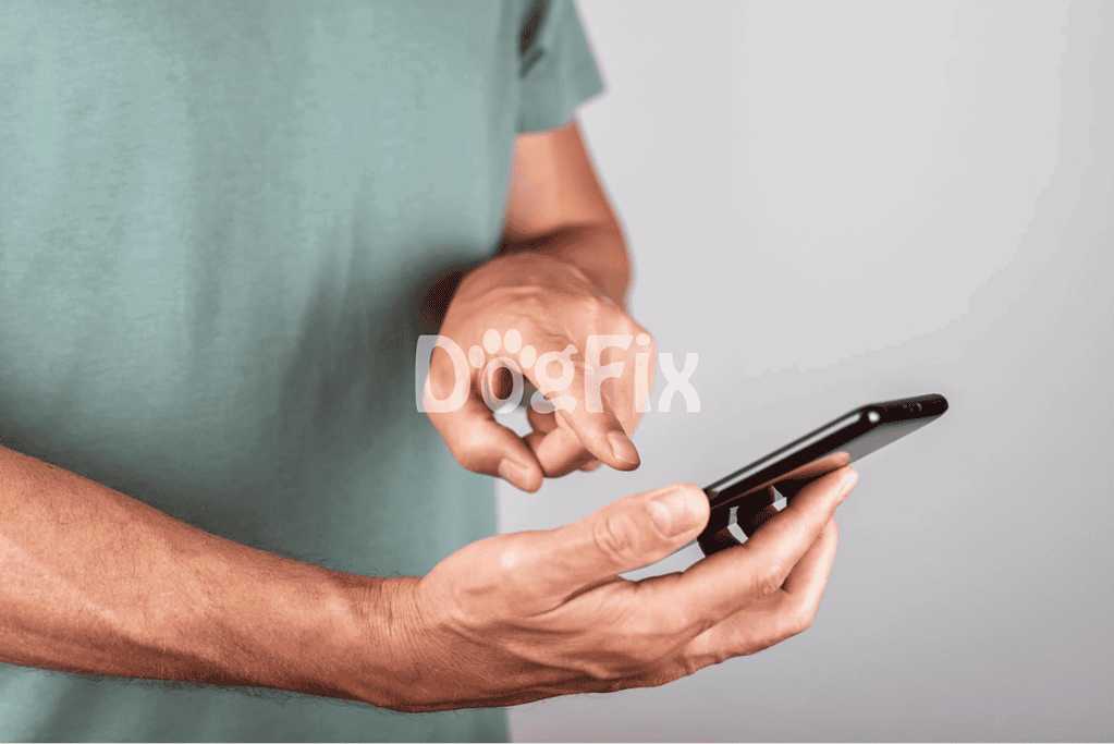 Alt text: Person using a smartphone for pet care scheduling and management.