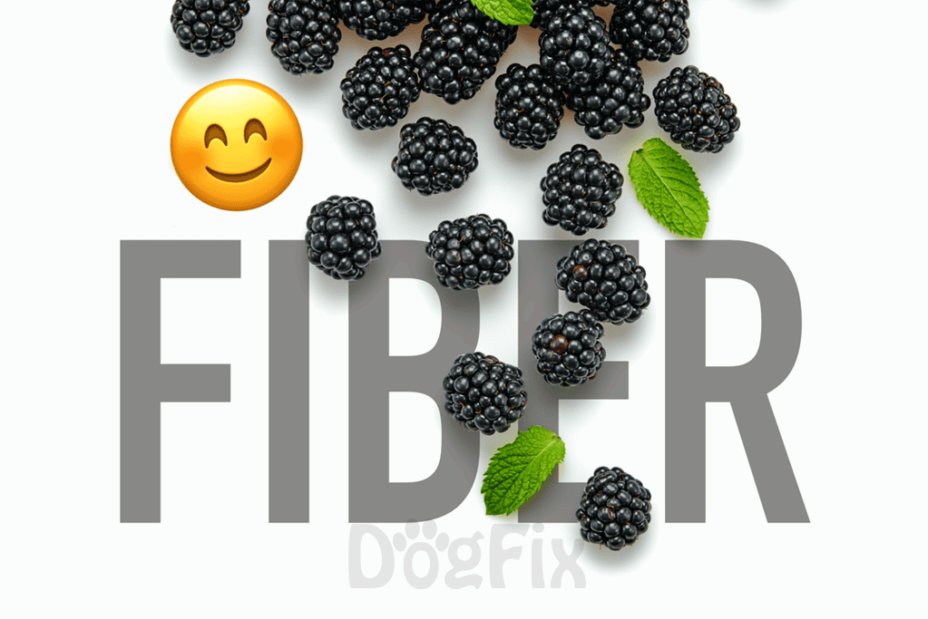 Blackberries scattered with mint leaves, promoting healthy treats for dogs and pet owners.