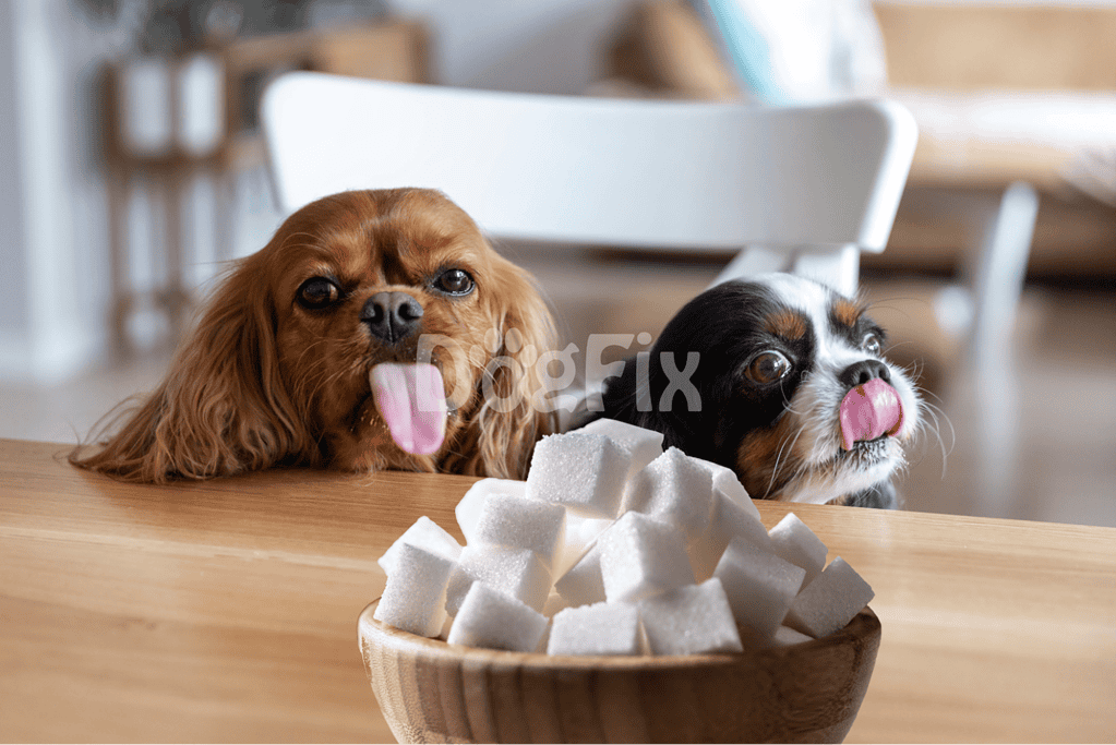 Cute dogs with sugar cubes.