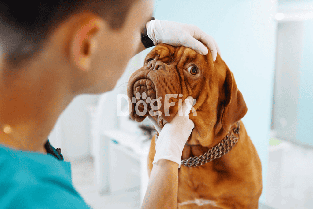Vet examining a large breed dog with a medical check-up, veterinary care, and health assessment.