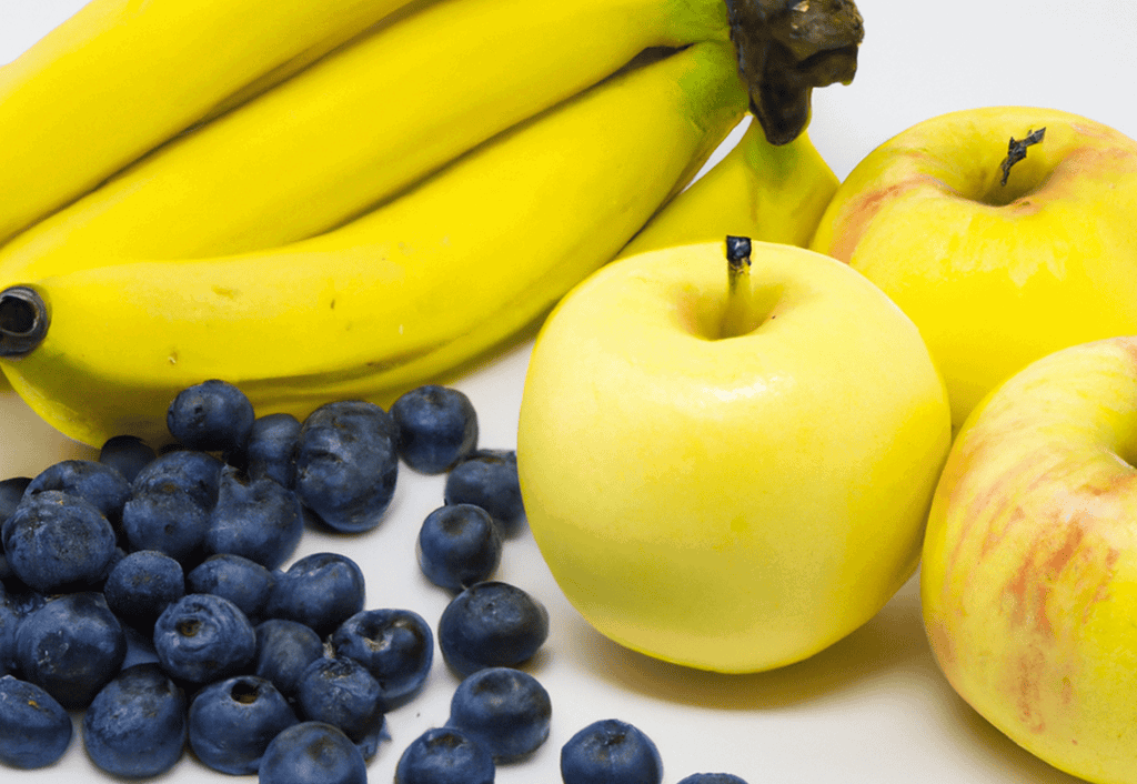 Vibrant bananas, apples, and blueberries, perfect for healthy dog treats and nutritious diet.