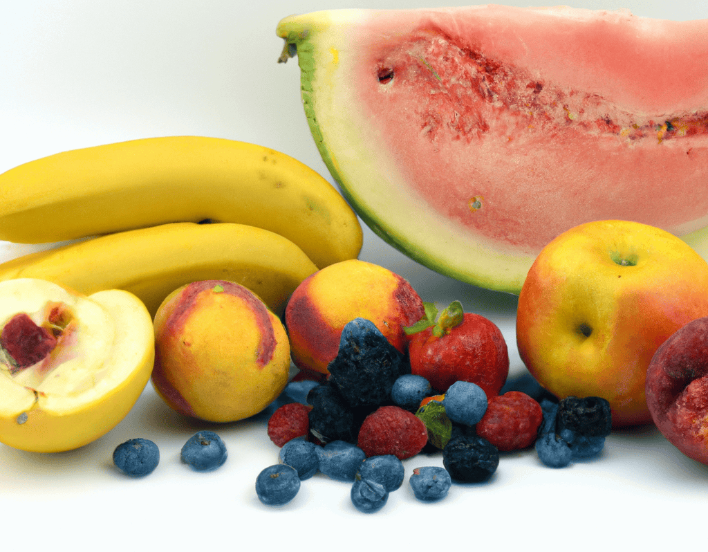 Fresh assorted fruits including berries, melon, and apples. Perfect healthy snacks for dogs.