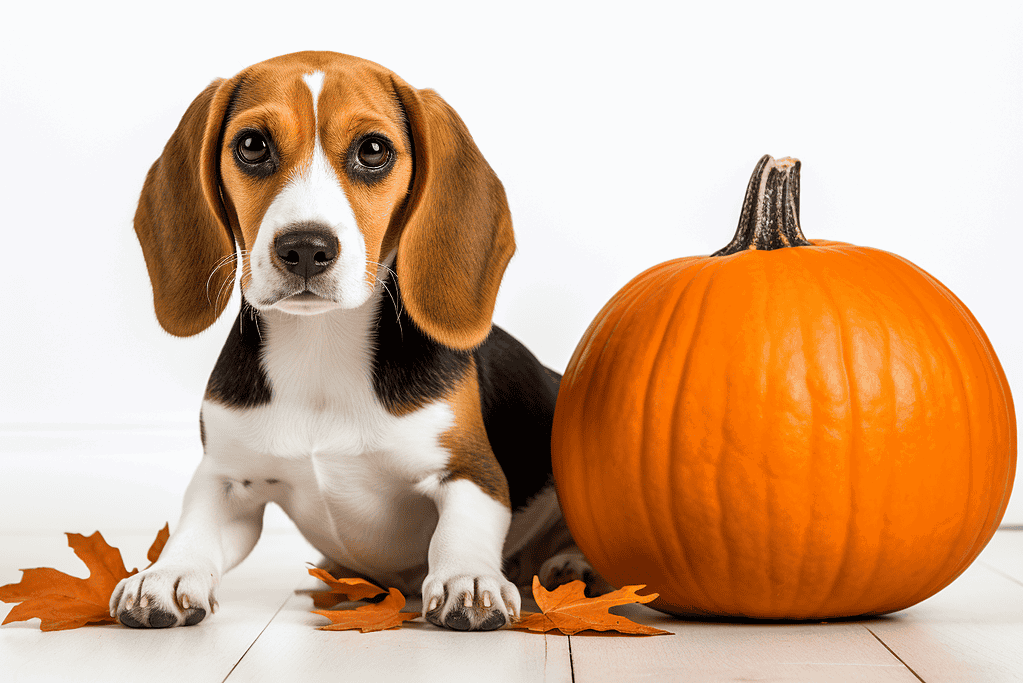 Dog and pumpkin for fall or Halloween theme.