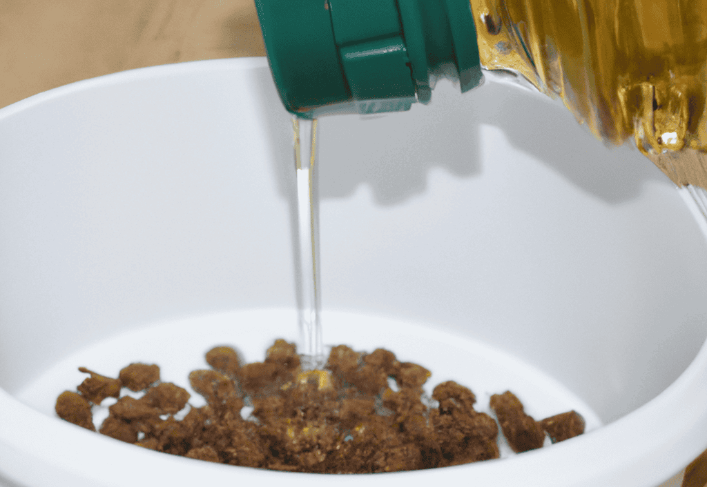 High-quality dog food being poured into a bowl for pets.