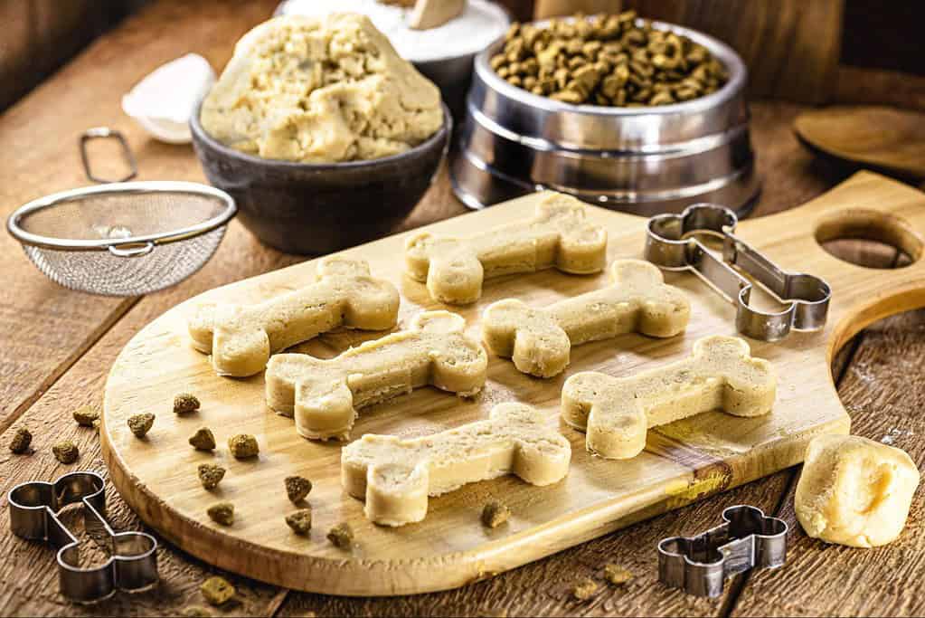 Dog treat baking, dog biscuits, healthy dog treats, homemade dog snacks.