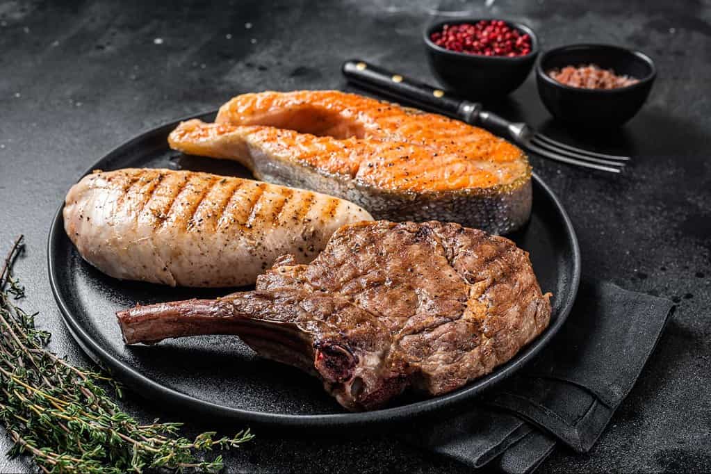 Pet-friendly grilled fish and meat for dogs, healthy treats for canine wellness.