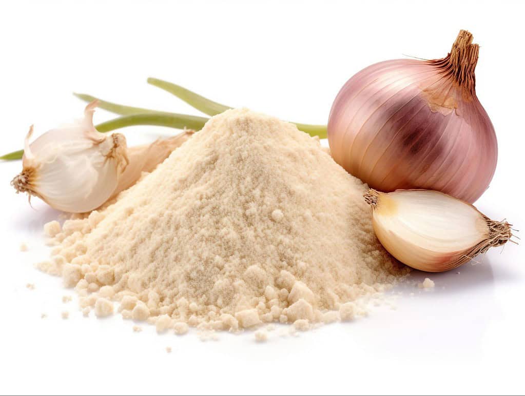 Fresh garlic cloves and powder, safe for dog health.