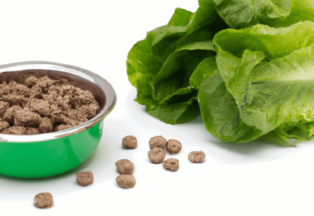 Healthy dog food and fresh lettuce for nutritious pet meals and treats.