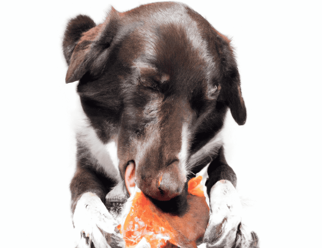 Close-up of adorable dog chewing on fish bone, showcasing healthy treats for dogs.