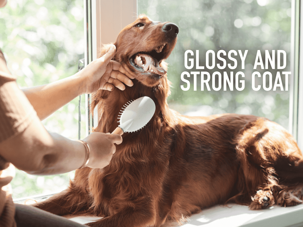 Dog brushing and grooming for a glossy, strong coat.