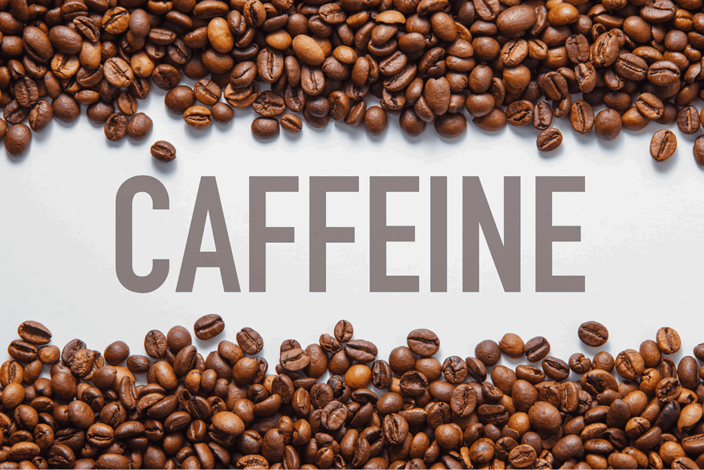High-quality roasted coffee beans surrounding the word "CAFFEINE" for coffee lovers and caffeine enthusiasts.