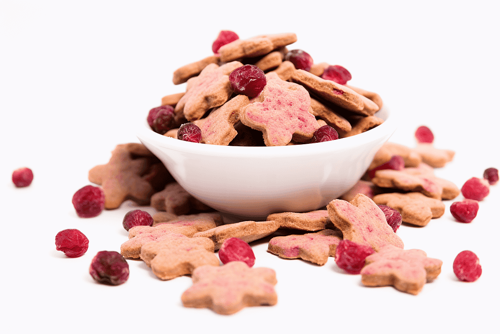 Scrumptious dog treats with cranberry flavor, perfect for healthy pet snacks.