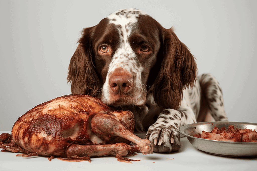 Adorable dog licking raw meat, dogs enjoy fresh, healthy food for optimal health.