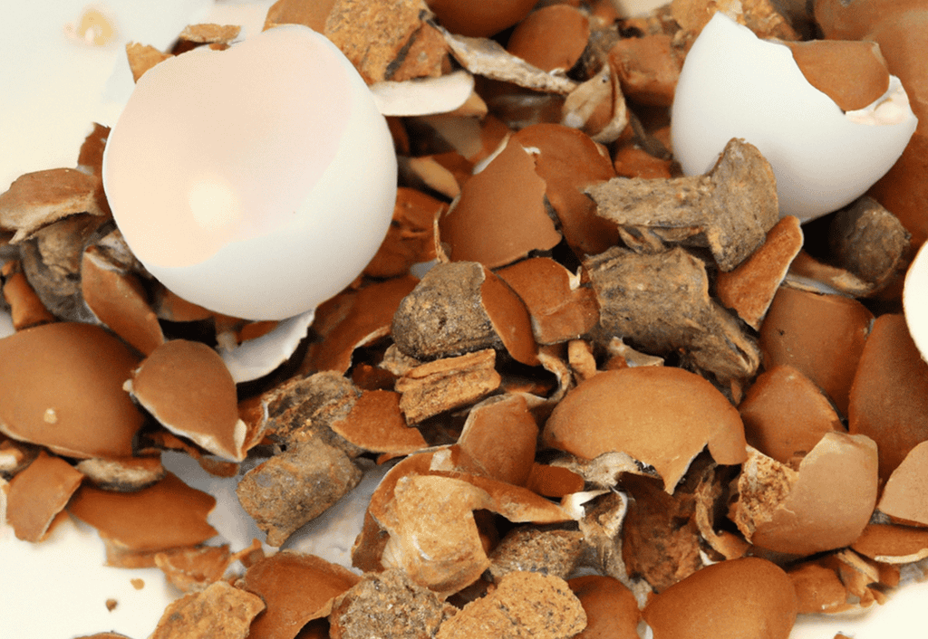 Crushed eggshell pieces, rich in calcium, ideal for homemade dog food and pet supplement recipes.