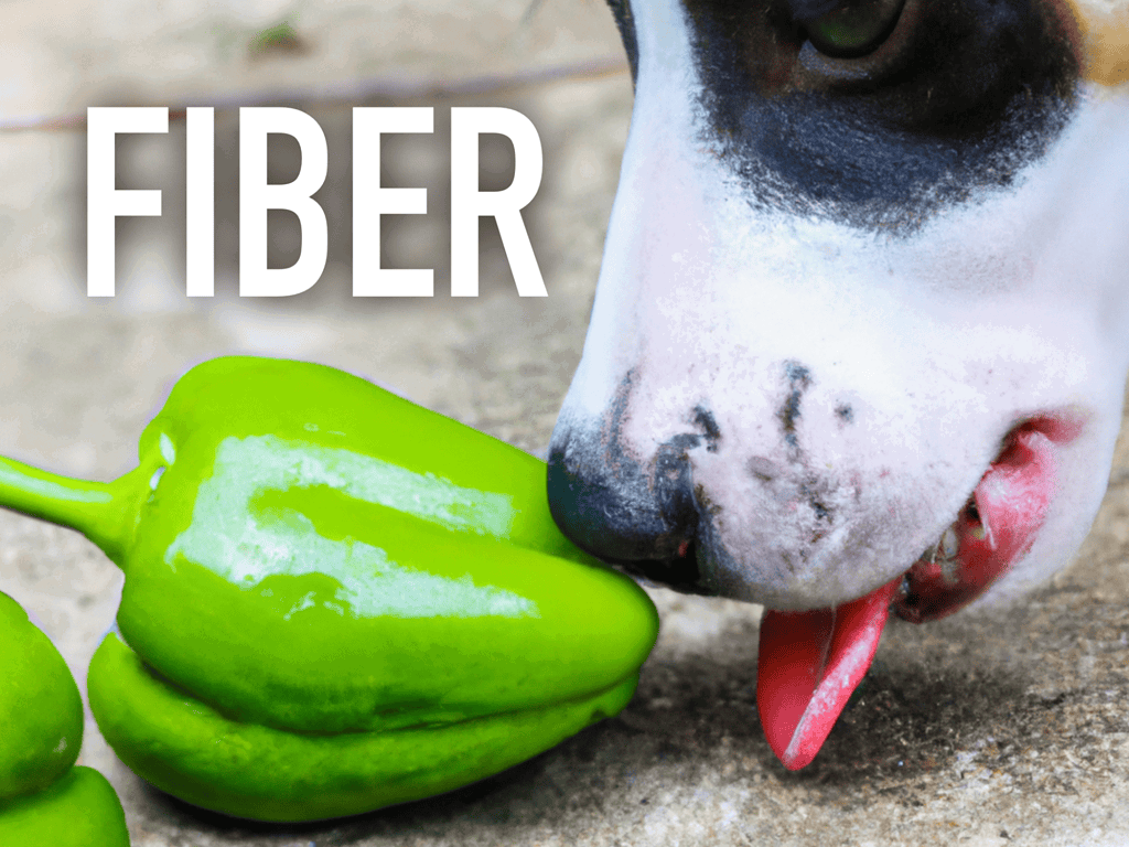 High-fiber green bell peppers with dog on a concrete surface.