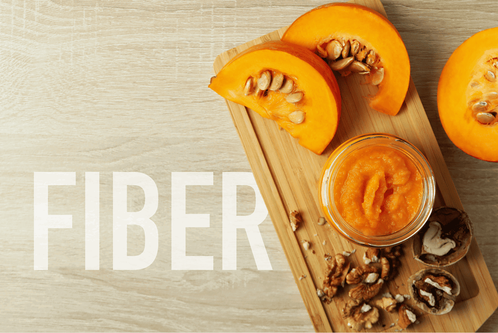 Pumpkin fiber supplement for dogs promoting digestion and gut health.