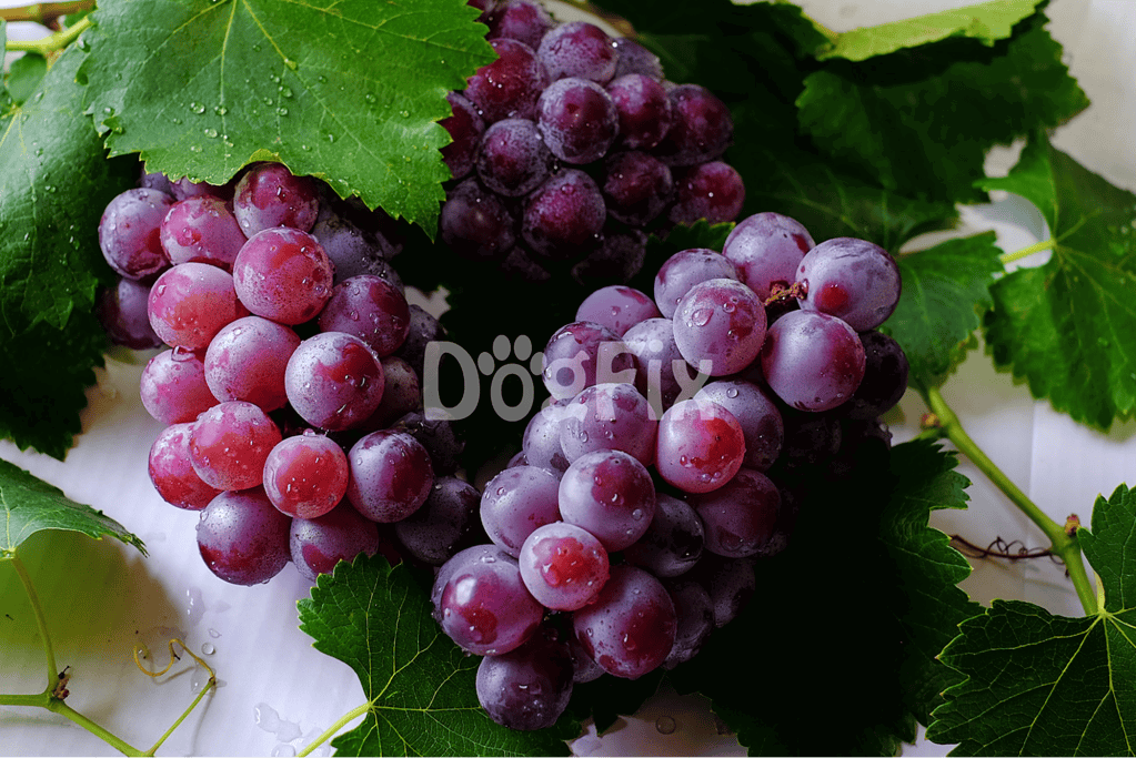 Fresh grapes with water droplets, ripe and healthy snack option for dogs, ideal for a natural diet.