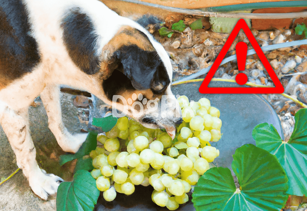Dog chewing grapes, a potential toxin, highlights the importance of pet safety and nutrition.
