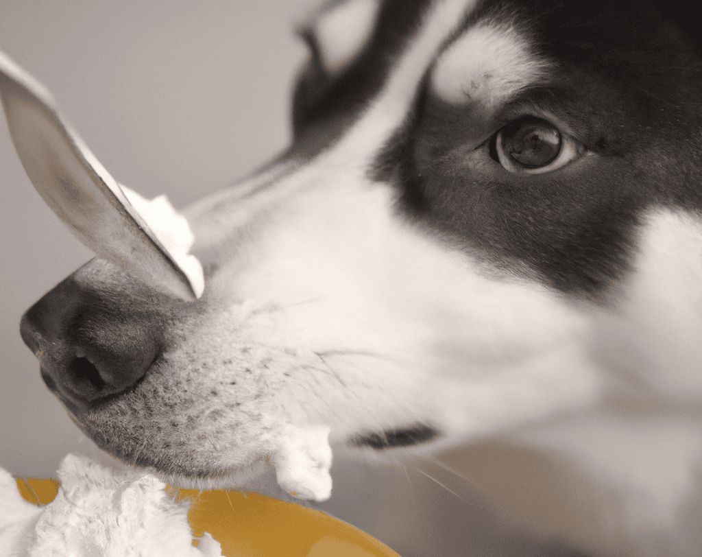 Husky dog enjoying a tasty treat, showing healthy and happy pet care.