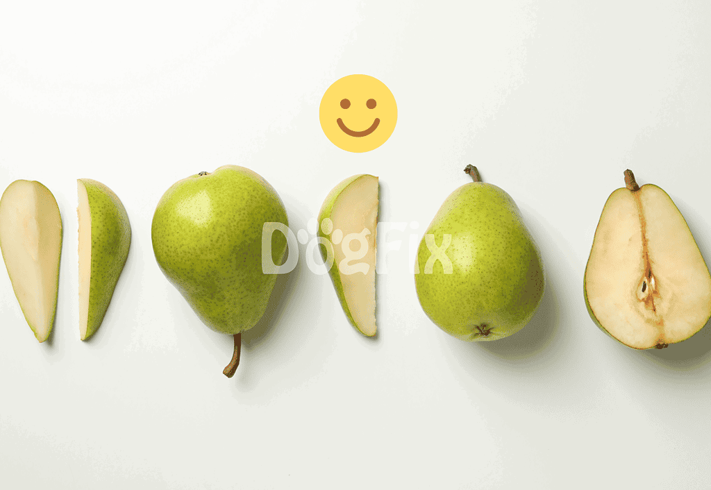Bright green pears halved and sliced, ideal for healthy dog food and snacks.