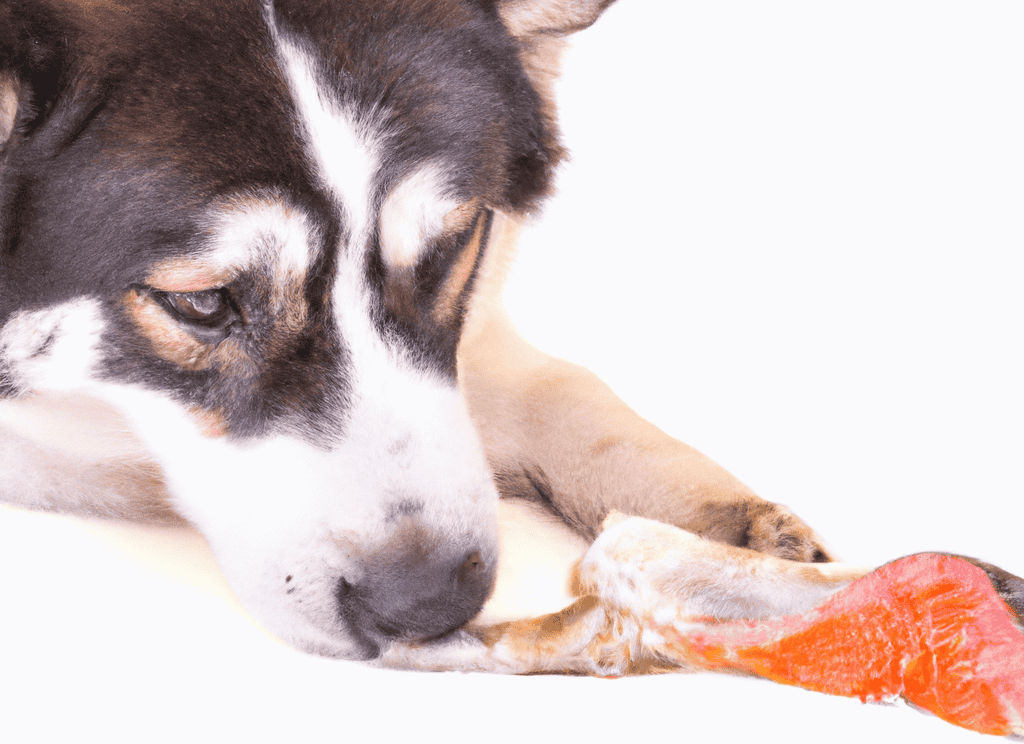 Dog enjoying fresh fish meal.
