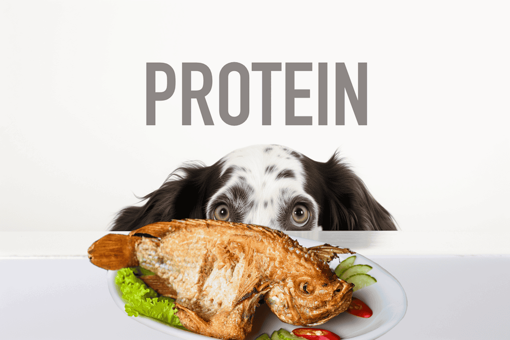 Dog food with protein.