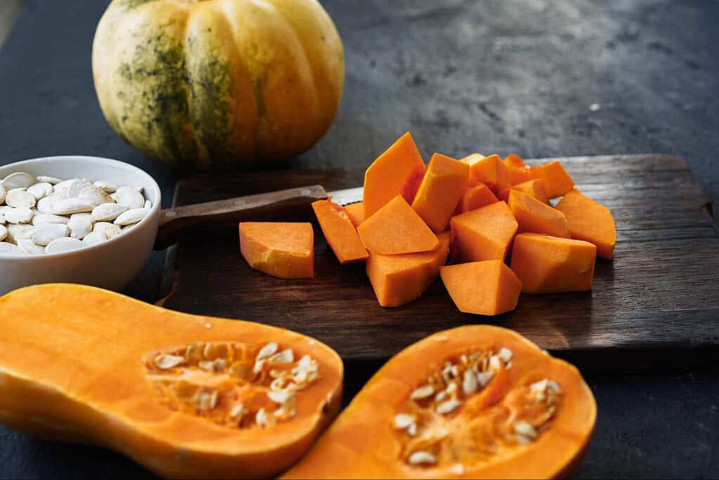 Pumpkin and seeds suitable for homemade dog treats and nutritious snacks.